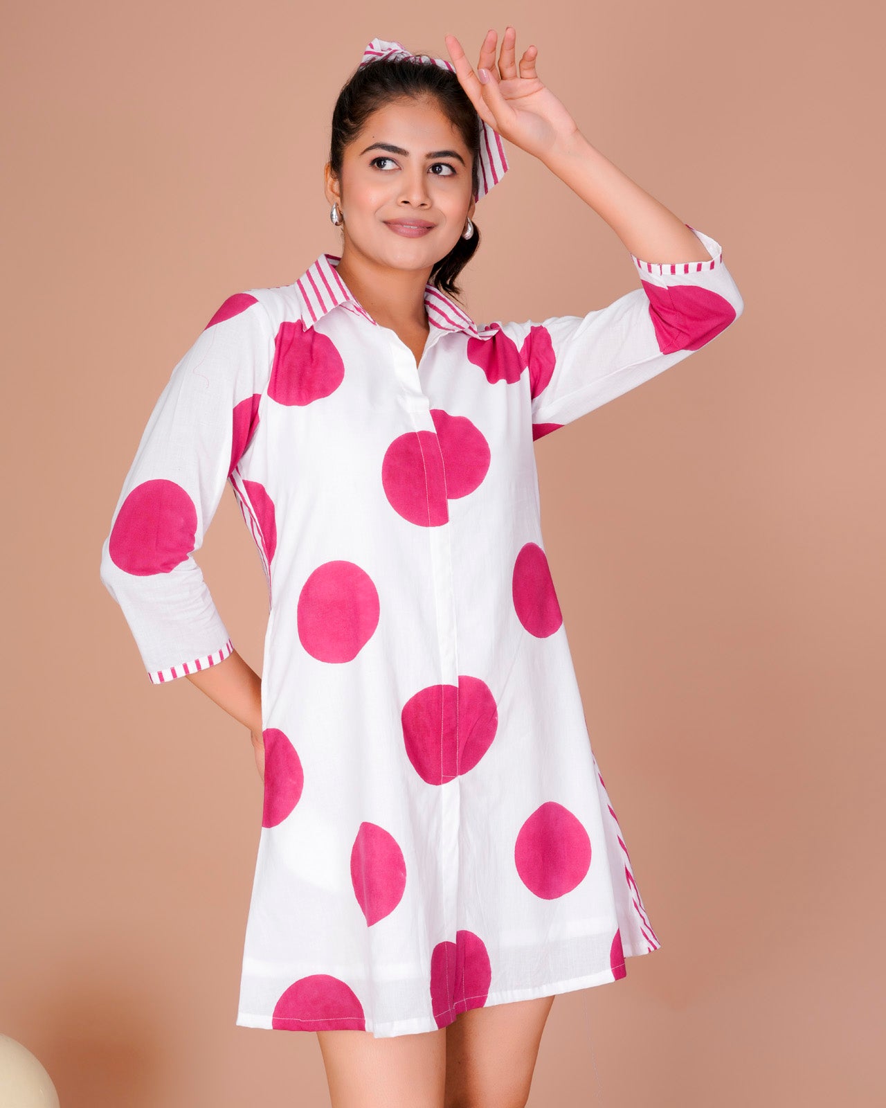 Women's Pink Cotton Block Print
Polka Dot Dresses