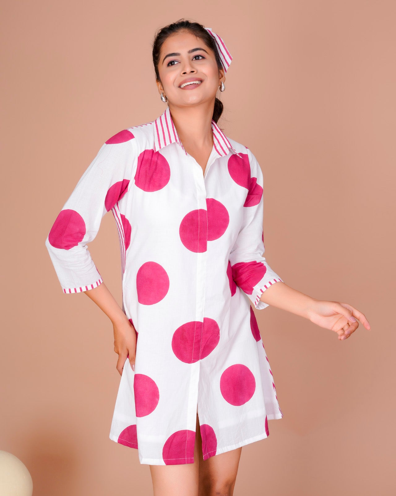 Women's Pink Cotton Block Print
Polka Dot Dresses