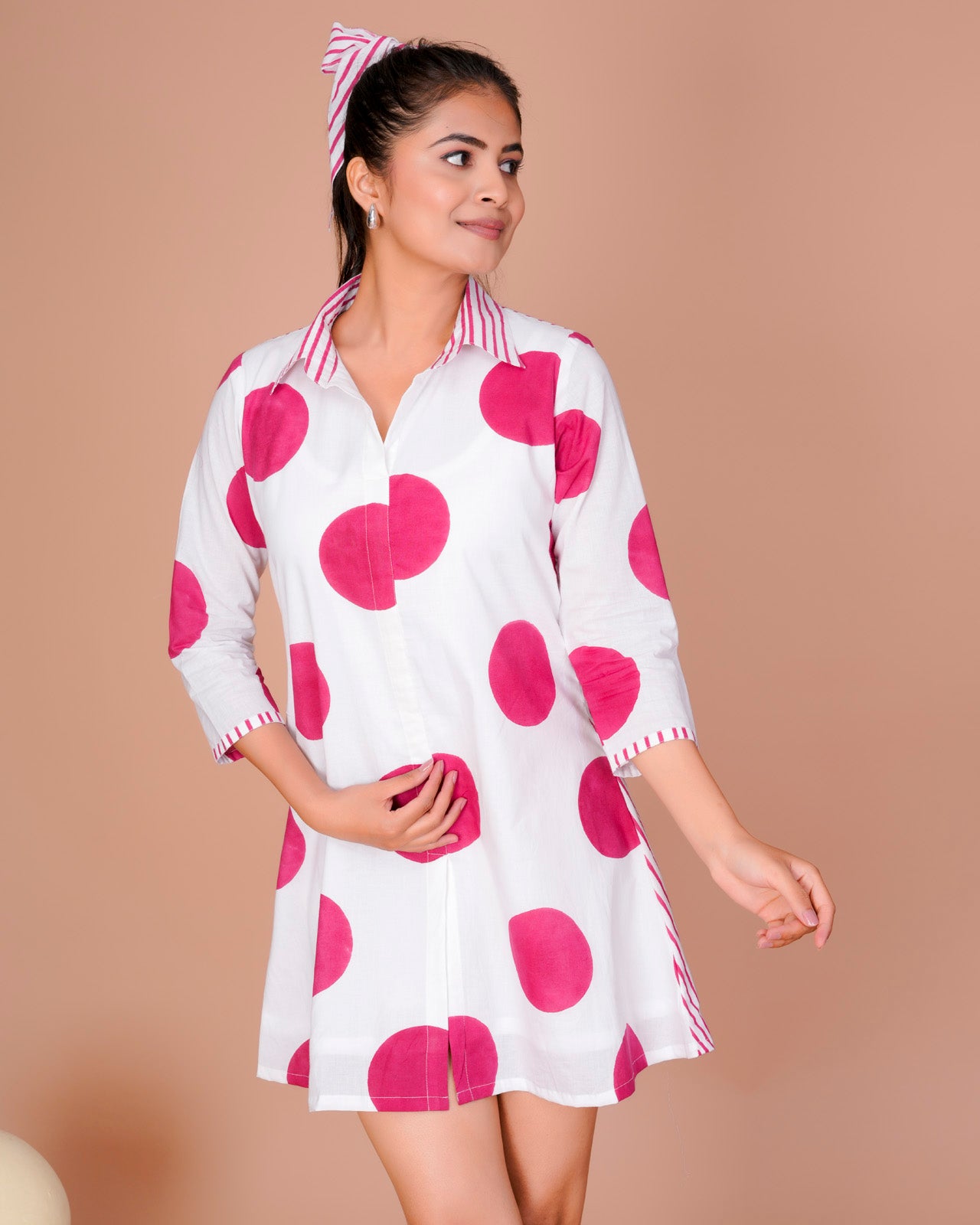 Women's Pink Cotton Block Print
Polka Dot Dresses