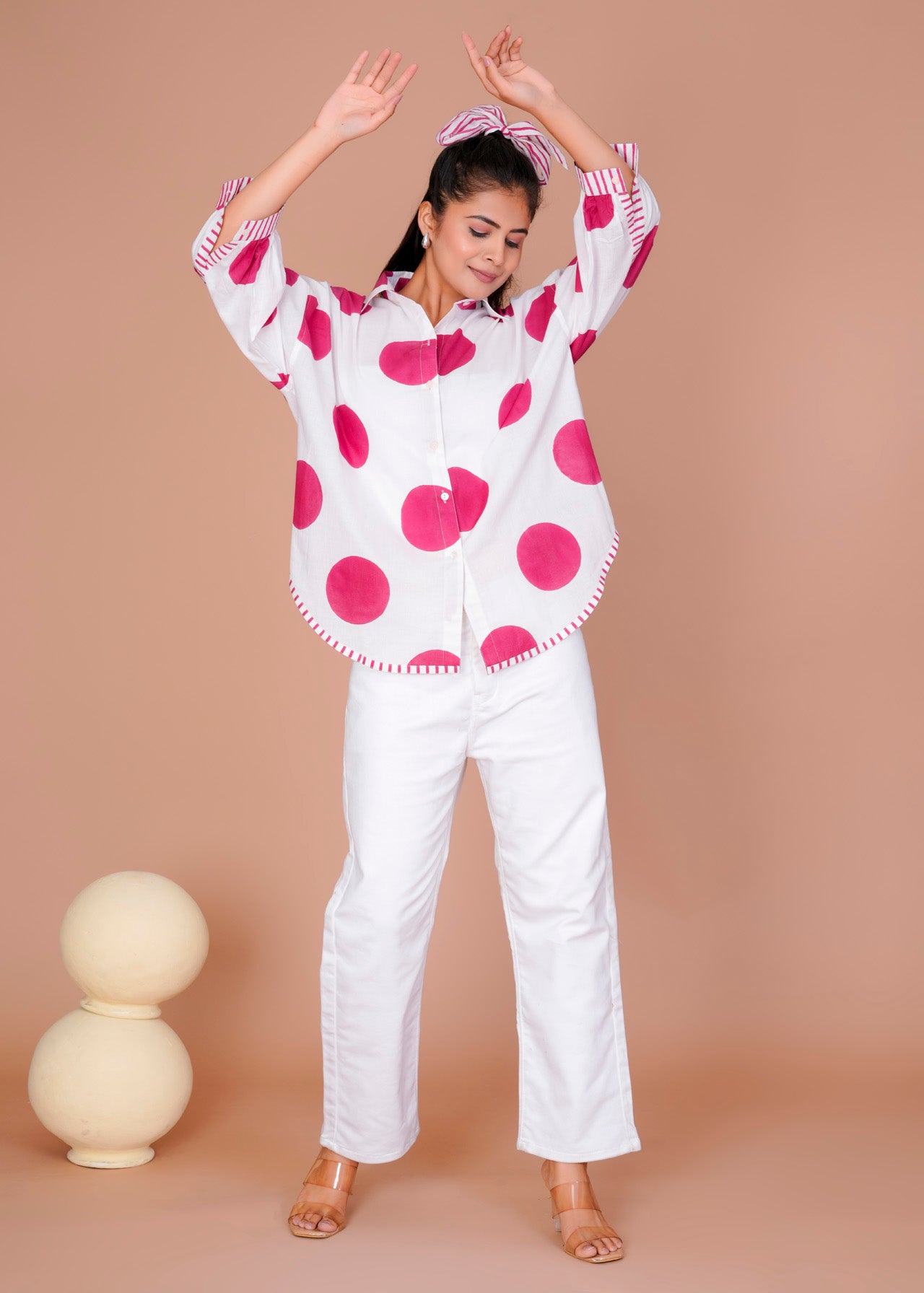 Women's Pink Cotton Hand Block Print Shirts