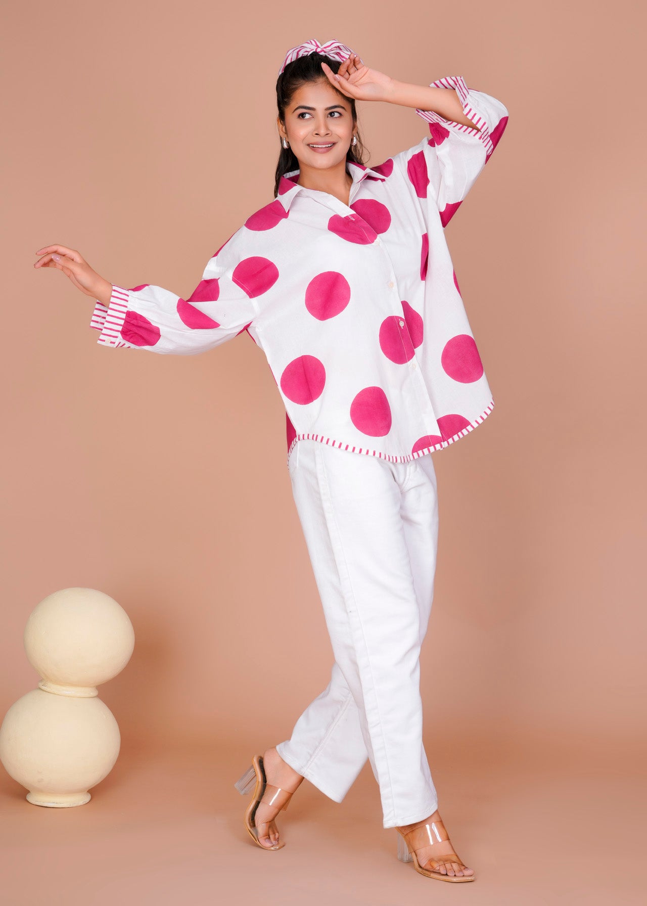 Women's Pink Cotton Hand Block Print Shirts