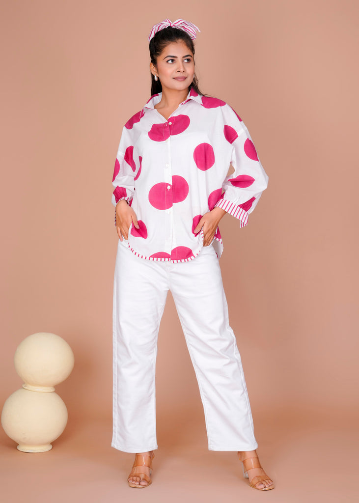 Women's Pink Cotton Hand Block Print Shirts