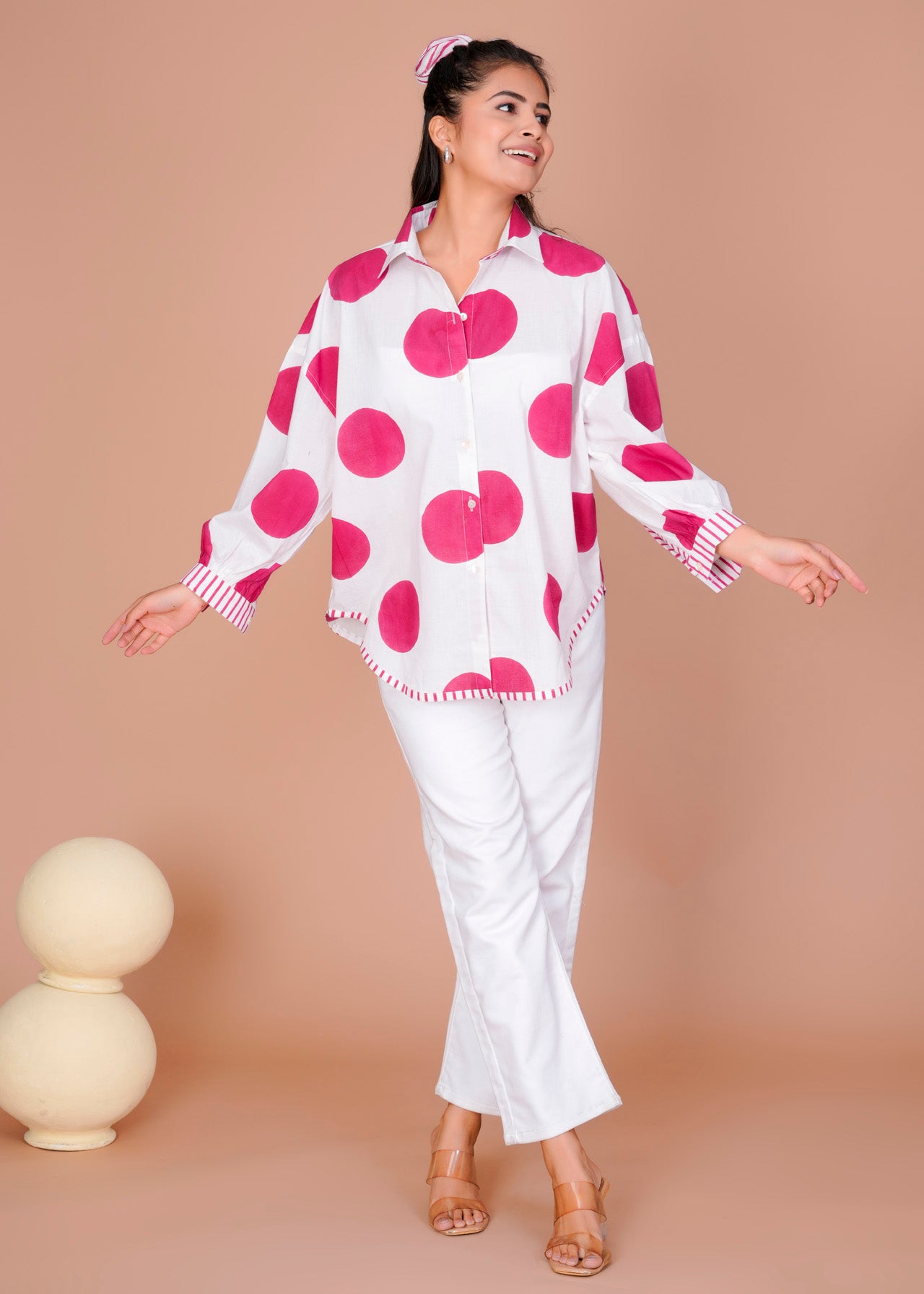 Women's Pink Cotton Hand Block Print Shirts