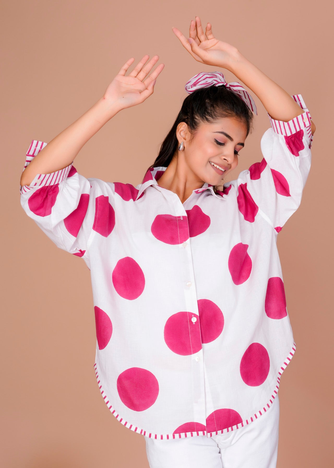 Women's Pink Cotton Hand Block Print Shirts