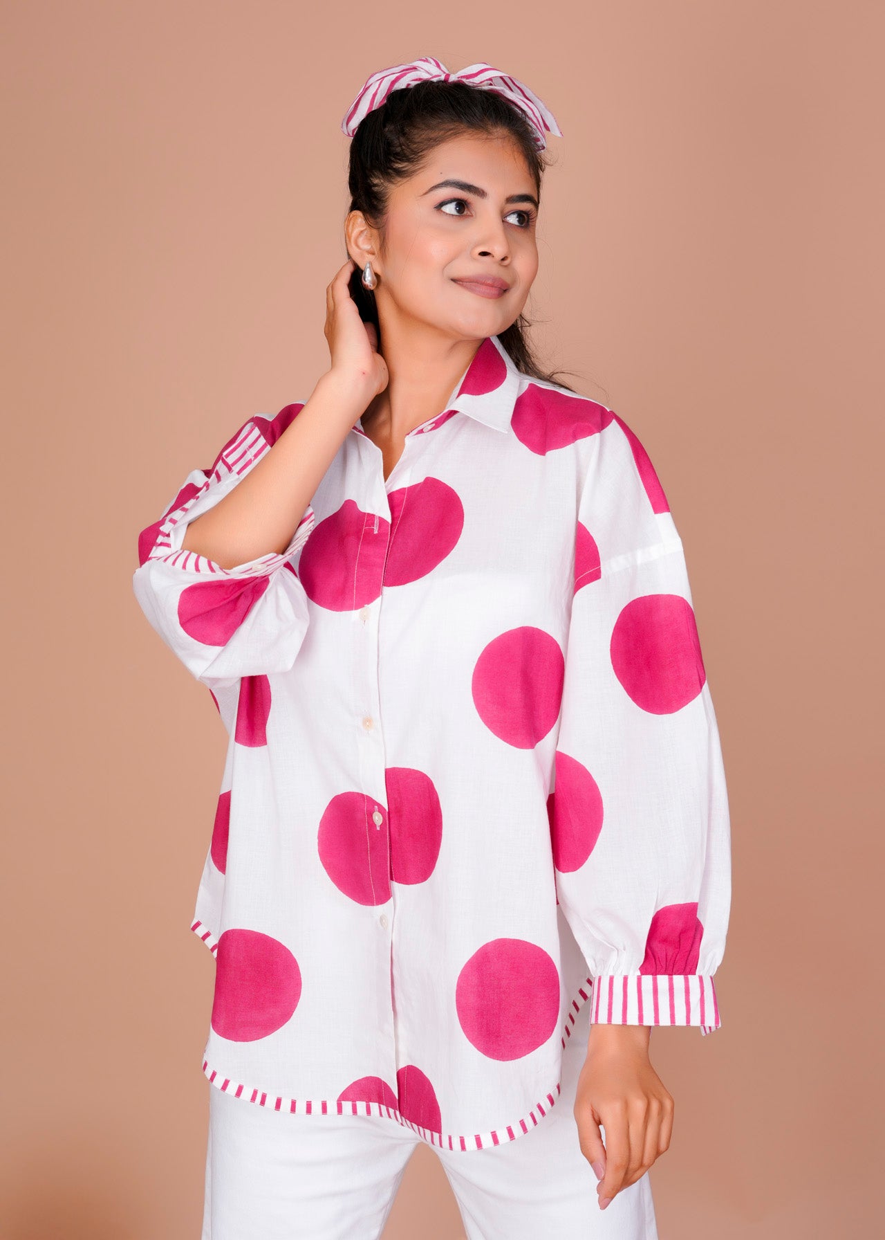 Women's Pink Cotton Hand Block Print Shirts