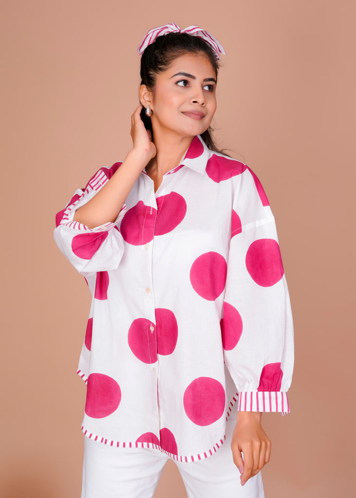 Women's Pink Cotton Hand Block Print Shirts