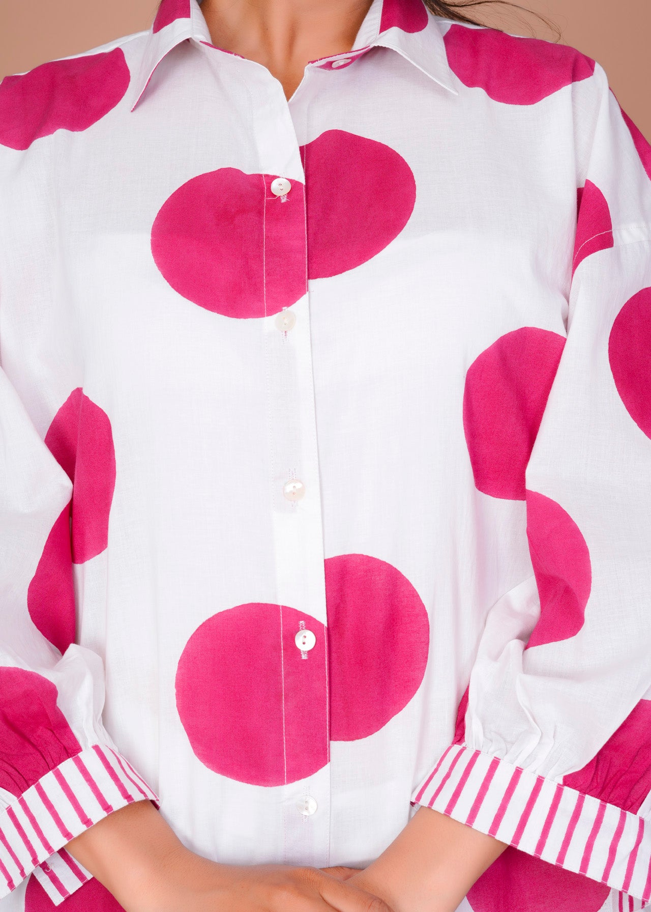 Women's Pink Cotton Hand Block Print Shirts