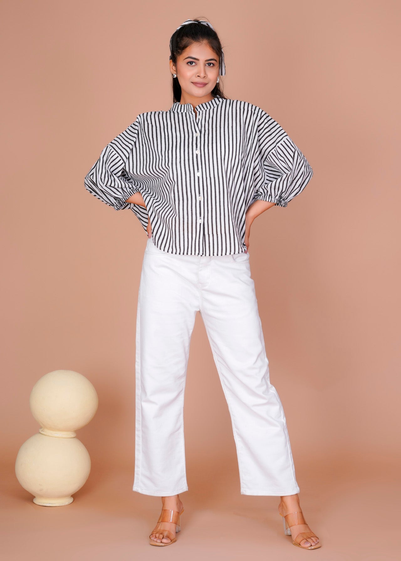 Women's Black Cotton Hand Block Print Shirts