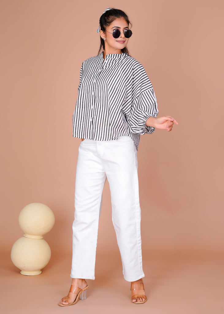 Women's Black Cotton Hand Block Print Shirts
