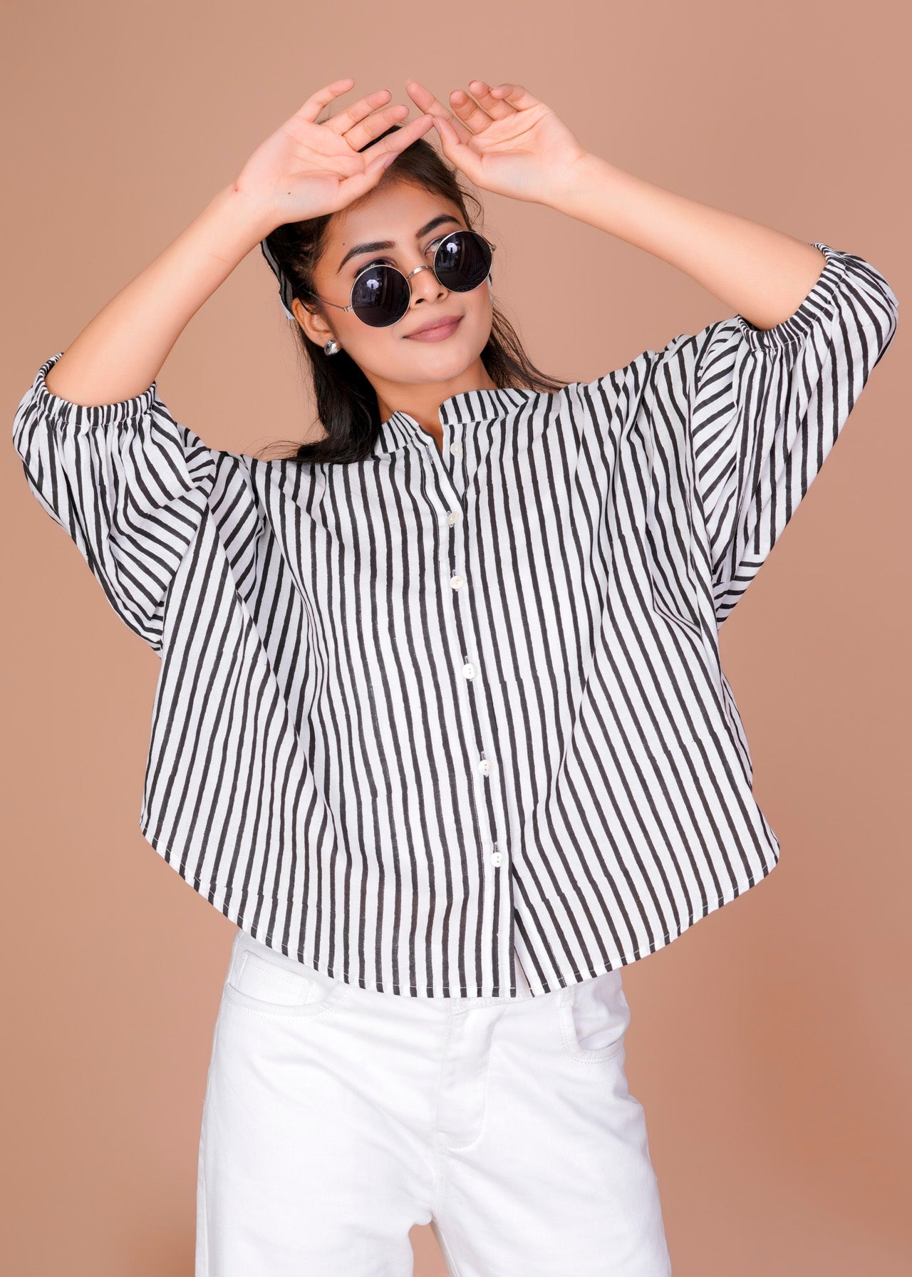 Women's Black Cotton Hand Block Print Shirts