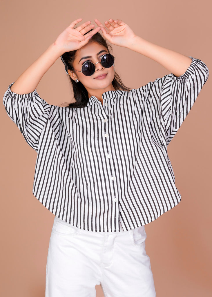 Women's Black Cotton Hand Block Print Shirts