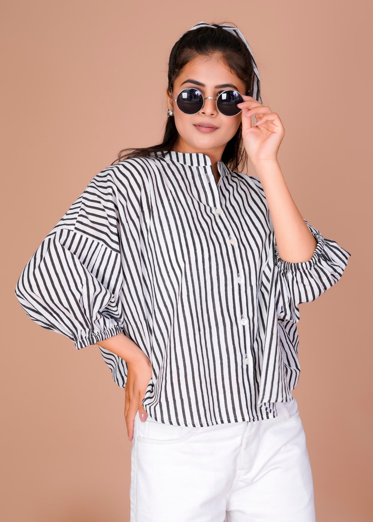 Women's Black Cotton Hand Block Print Shirts