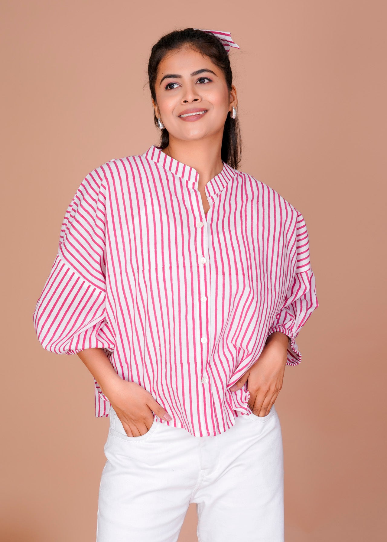 Women's Black Cotton Hand Block Print Shirts