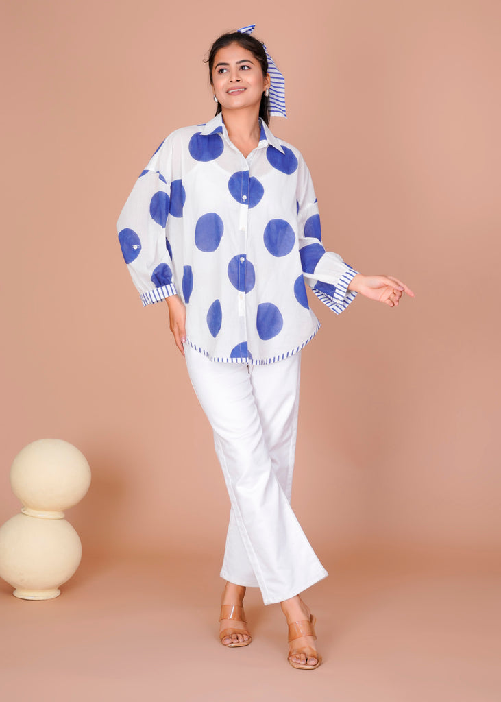 Women's Blue Cotton Hand Block Print Shirts
