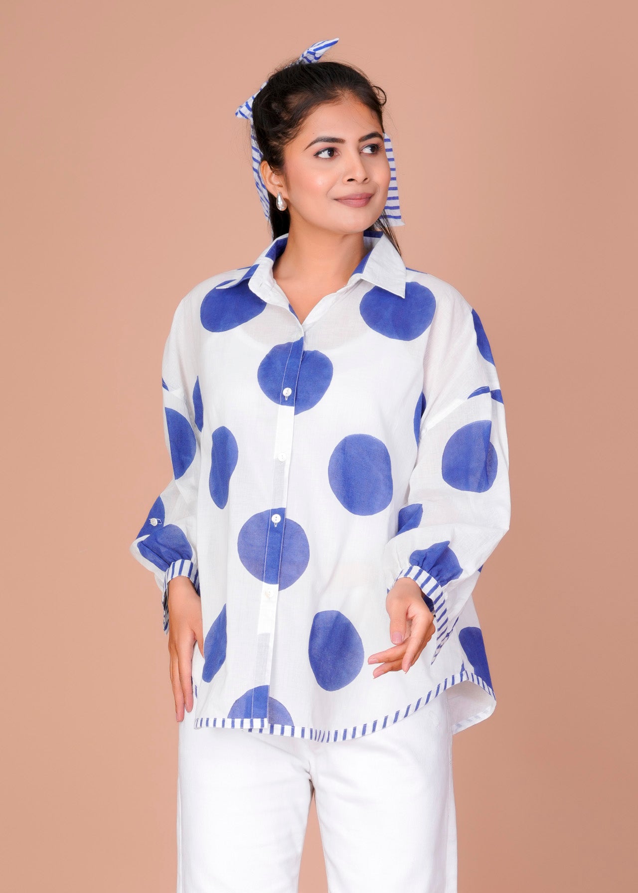 Women's Blue Cotton Hand Block Print Shirts