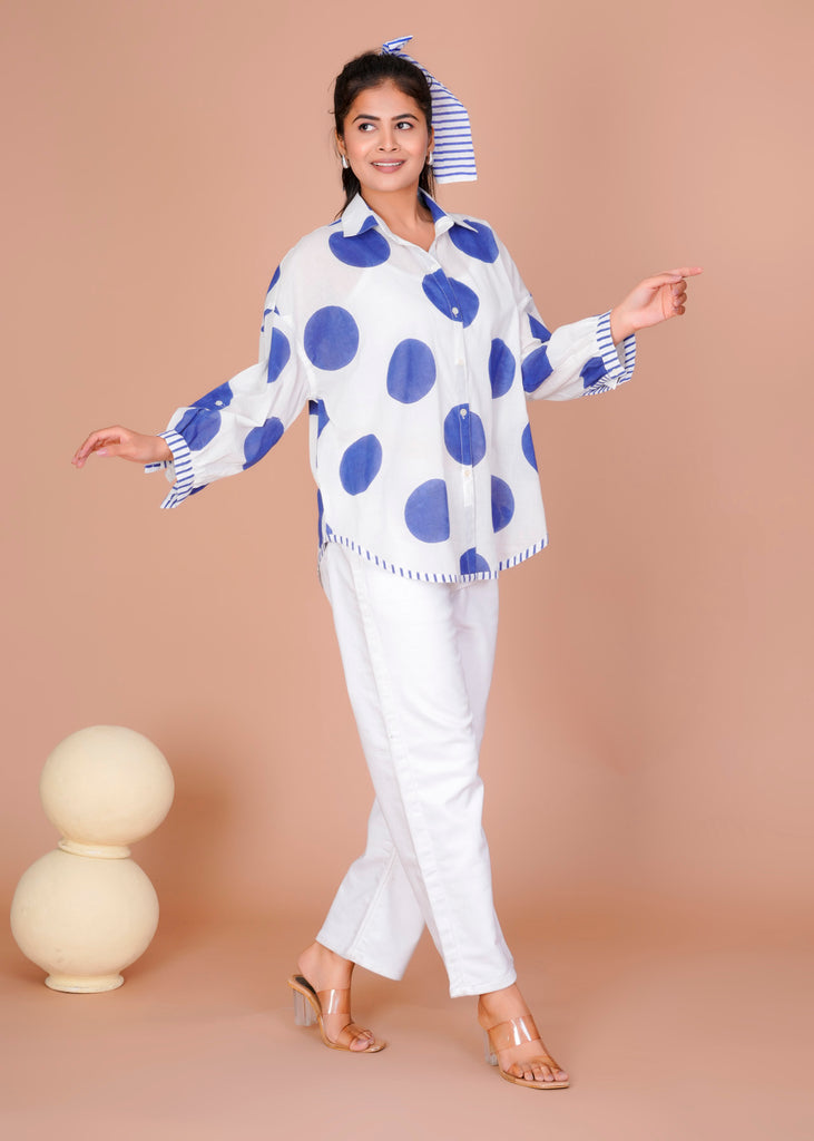 Women's Blue Cotton Hand Block Print Shirts