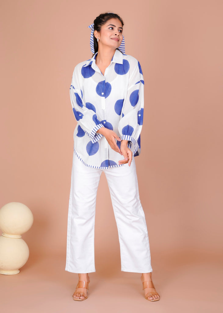 Women's Blue Cotton Hand Block Print Shirts