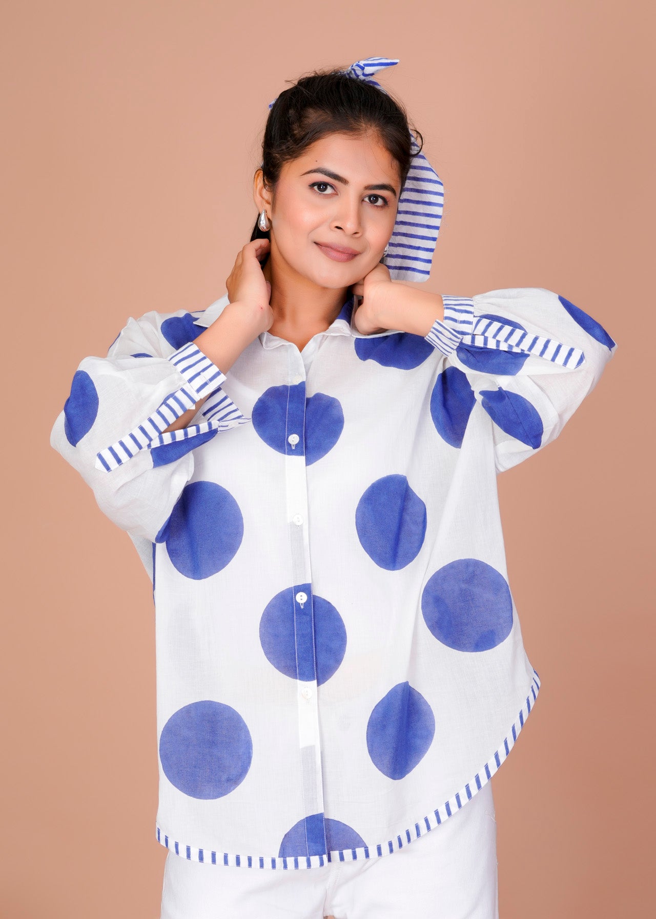 Women's Blue Cotton Hand Block Print Shirts