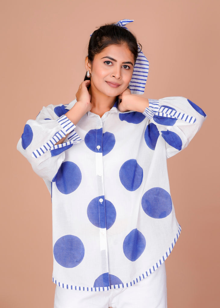 Women's Blue Cotton Hand Block Print Shirts