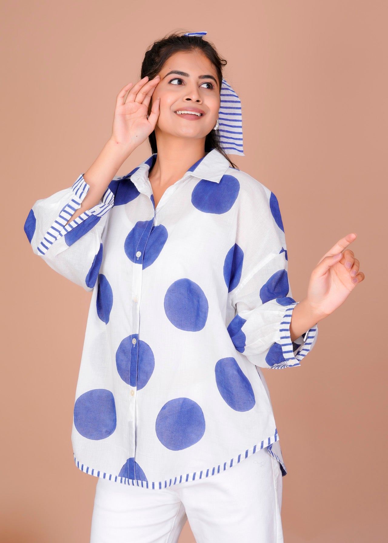 Women's Blue Cotton Hand Block Print Shirts
