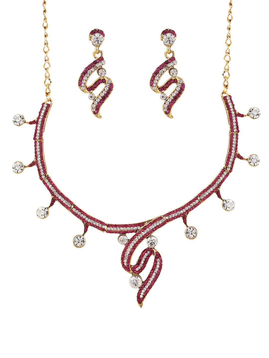 Women's Gold Plated Red & White Stone Studded Jewellery Set