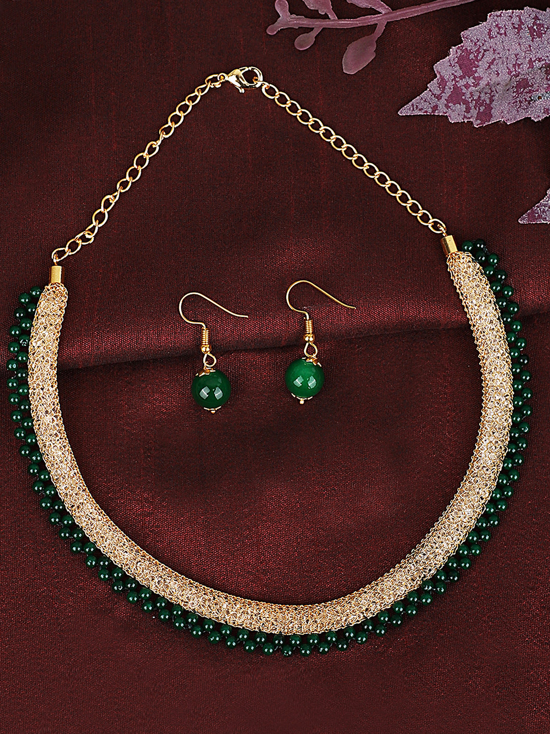 Women's Gold Plated  Green Pearl  Jewellery Set