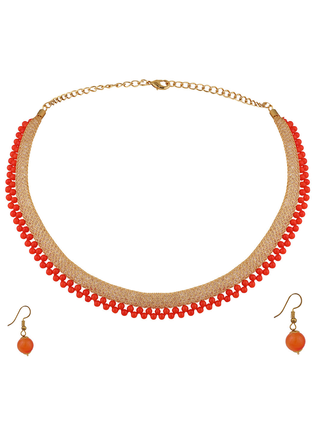 Women's Gold Plated  OrangePearl  Jewellery Set