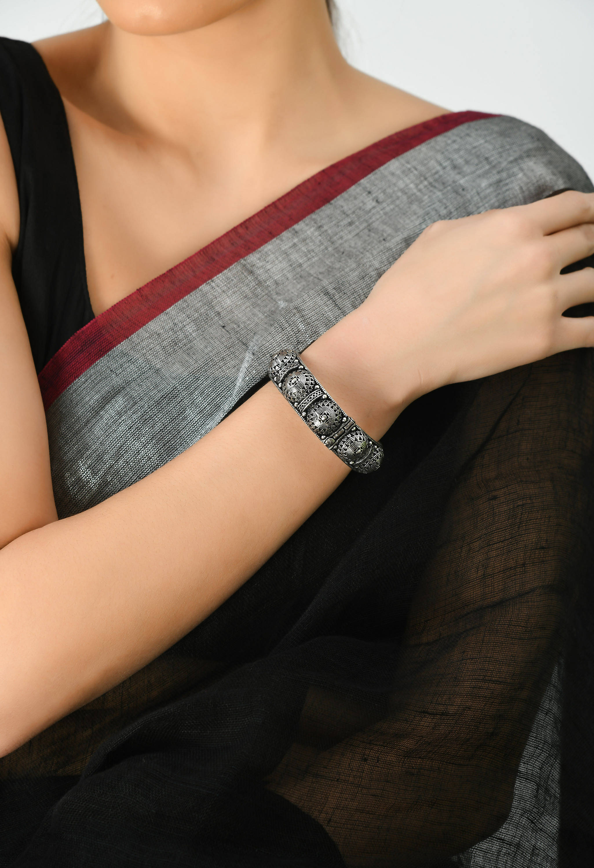 Johar Kamal Oxidised Silver-Plated Bracelet