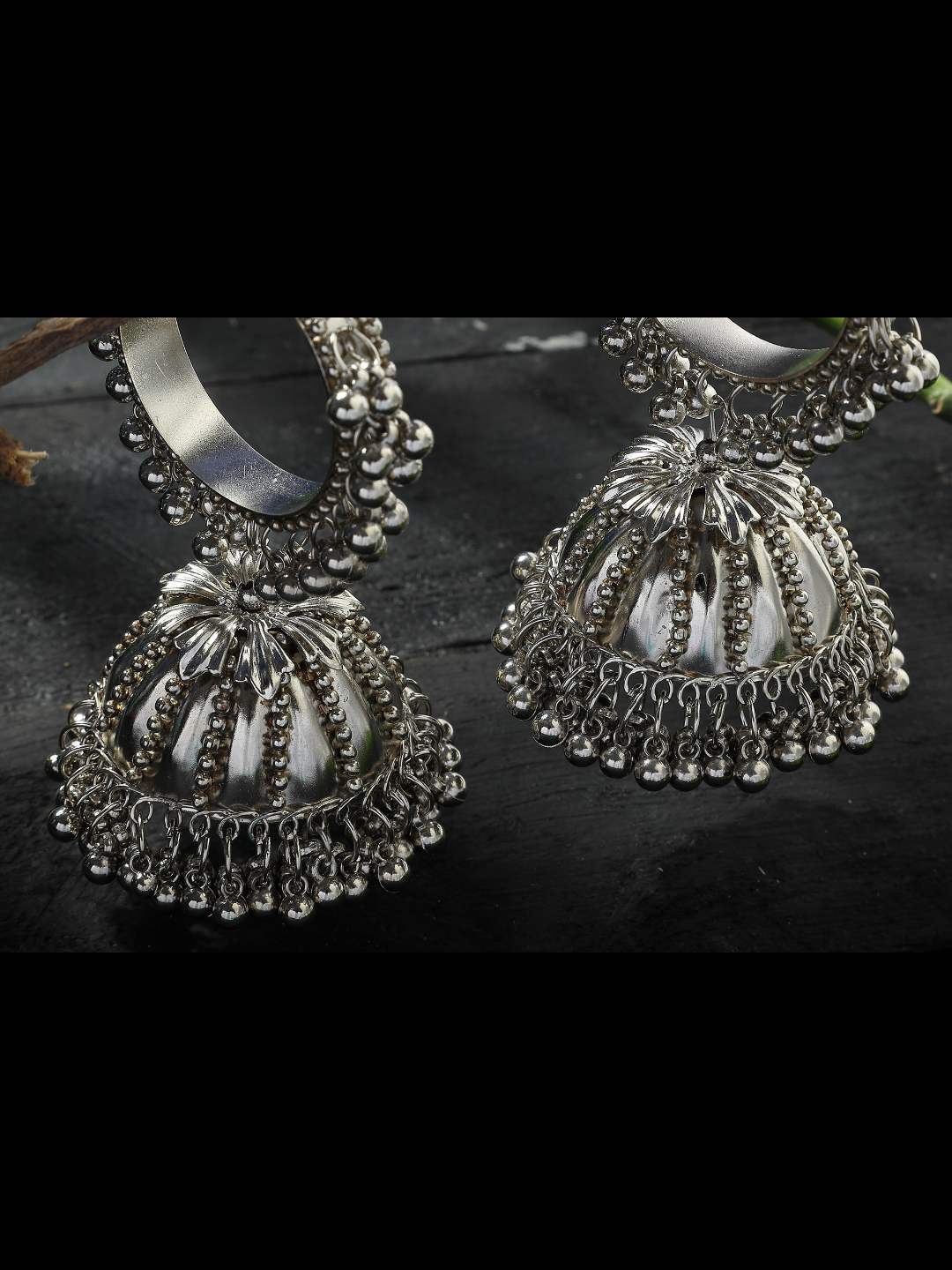 Johar Kamal Oxidised Black-Plated with Ghungroo Earings J