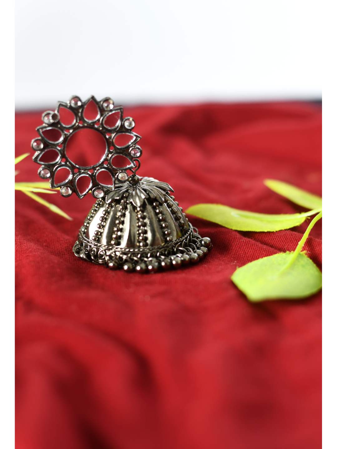 Johar Kamal Oxidised Silver-Plated with Mirror Earrings Jh