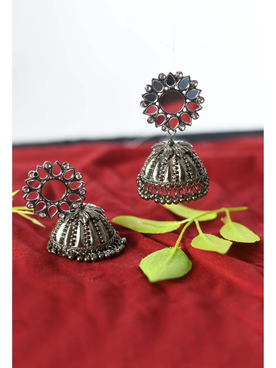 Johar Kamal Oxidised Silver-Plated with Mirror Earrings Jh
