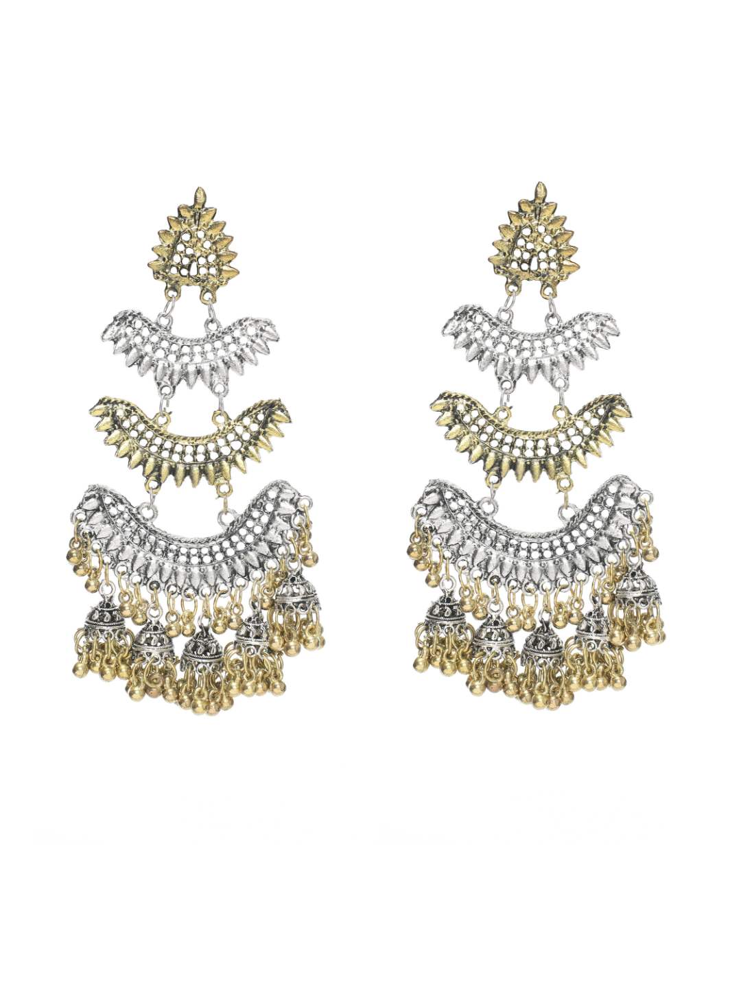 Johar Kamal Beautiful Silver & Gold Earrings with Jhumkas D