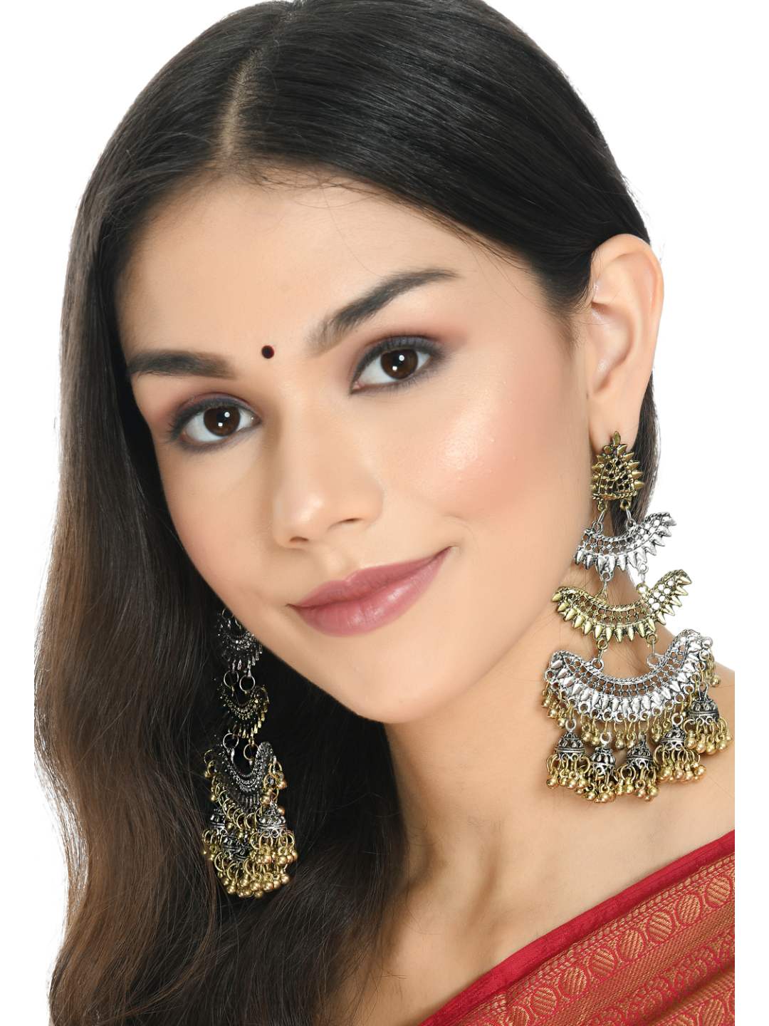 Johar Kamal Beautiful Silver & Gold Earrings with Jhumkas D