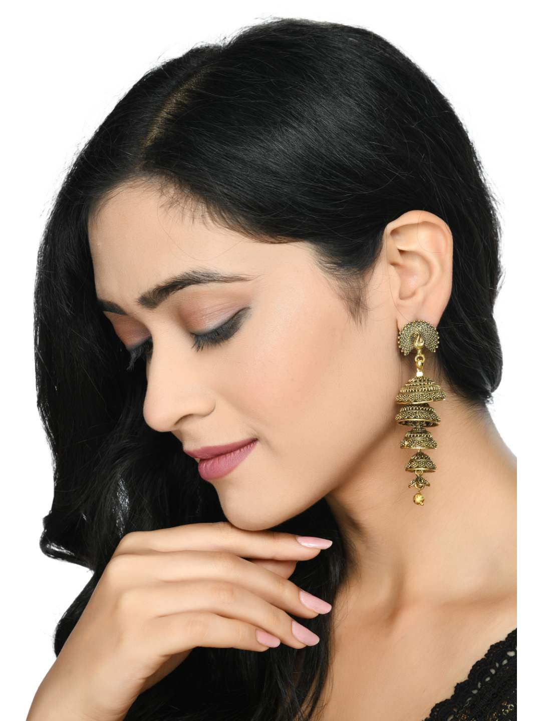 Trendia Peacock design Golden colour Ear