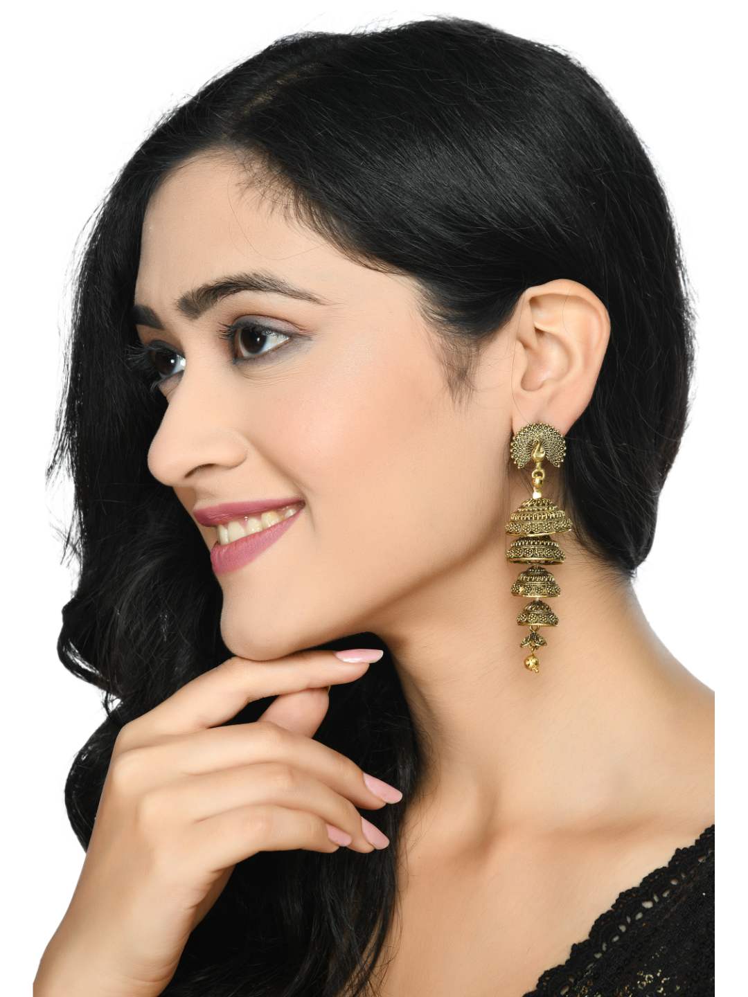 Trendia Peacock design Golden colour Ear