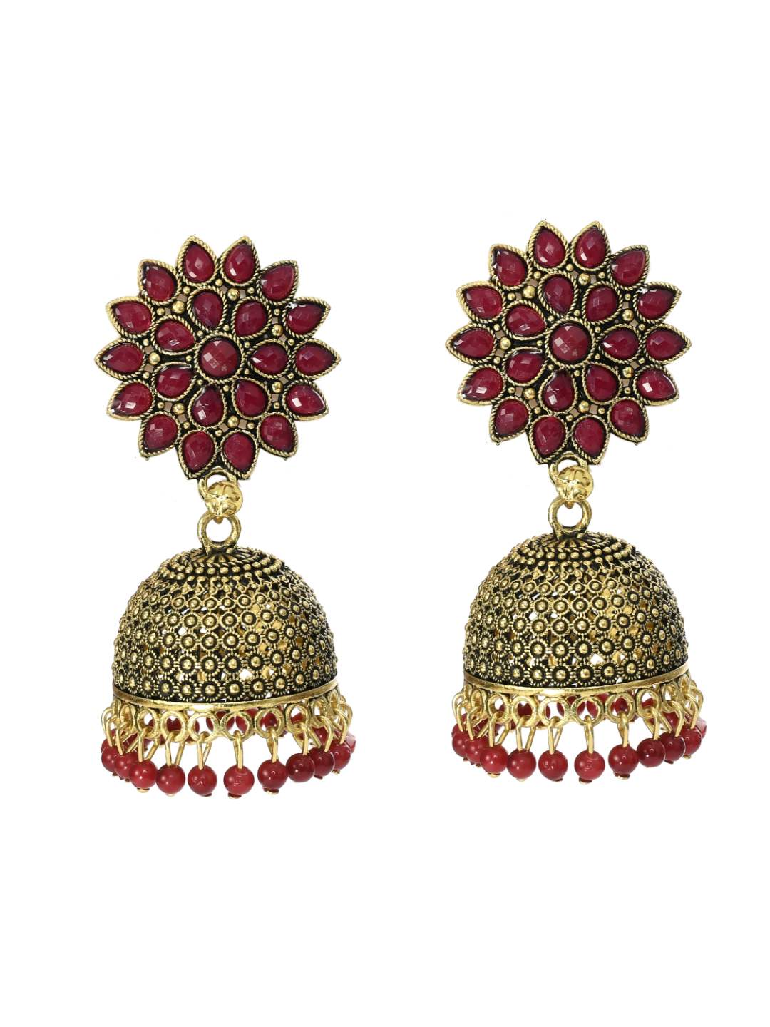 Trendia Kundan work Jhumka with Maroon Pearls Ear