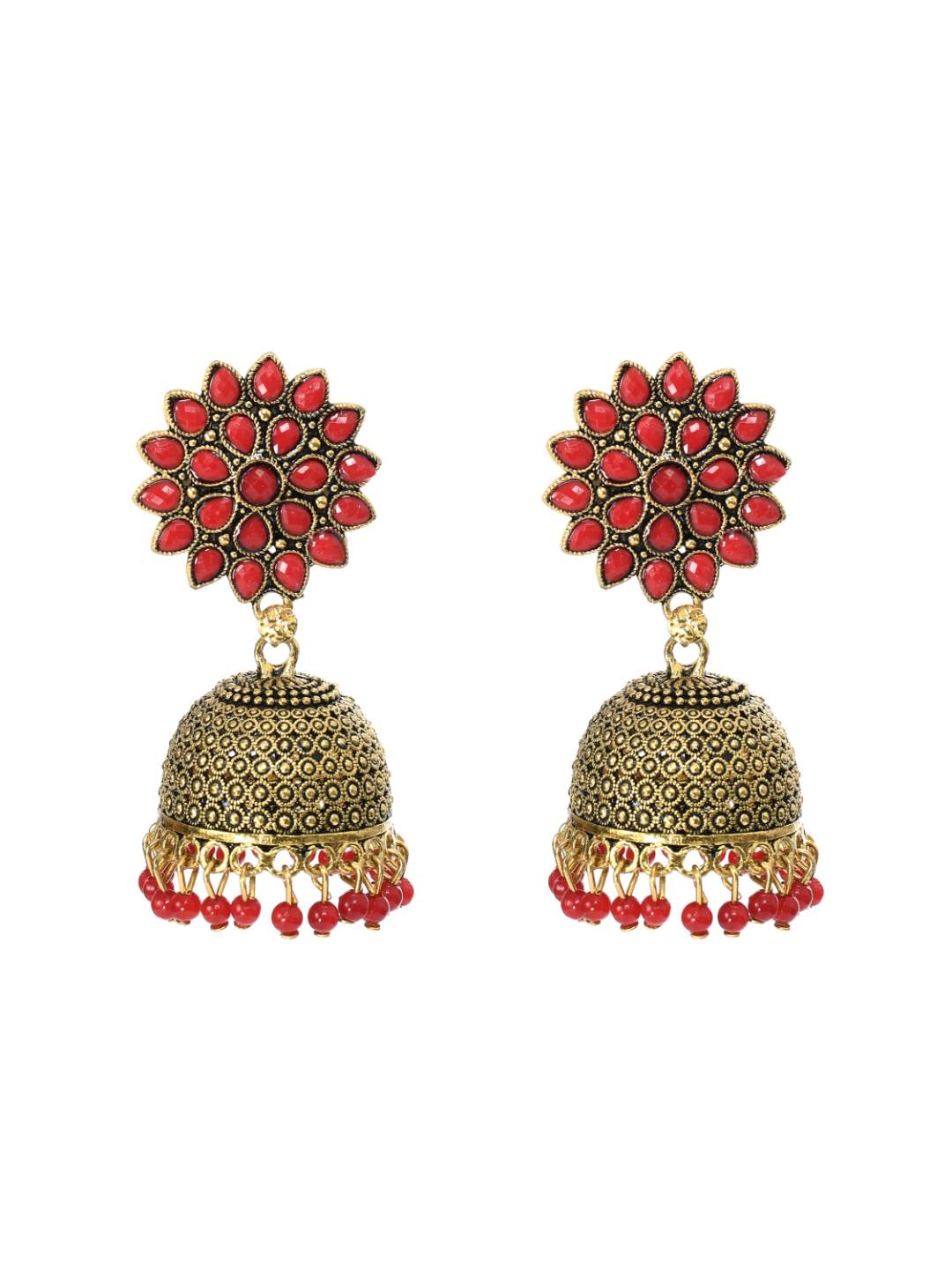Trendia Kundan work Jkumka with Red Pearls Ear