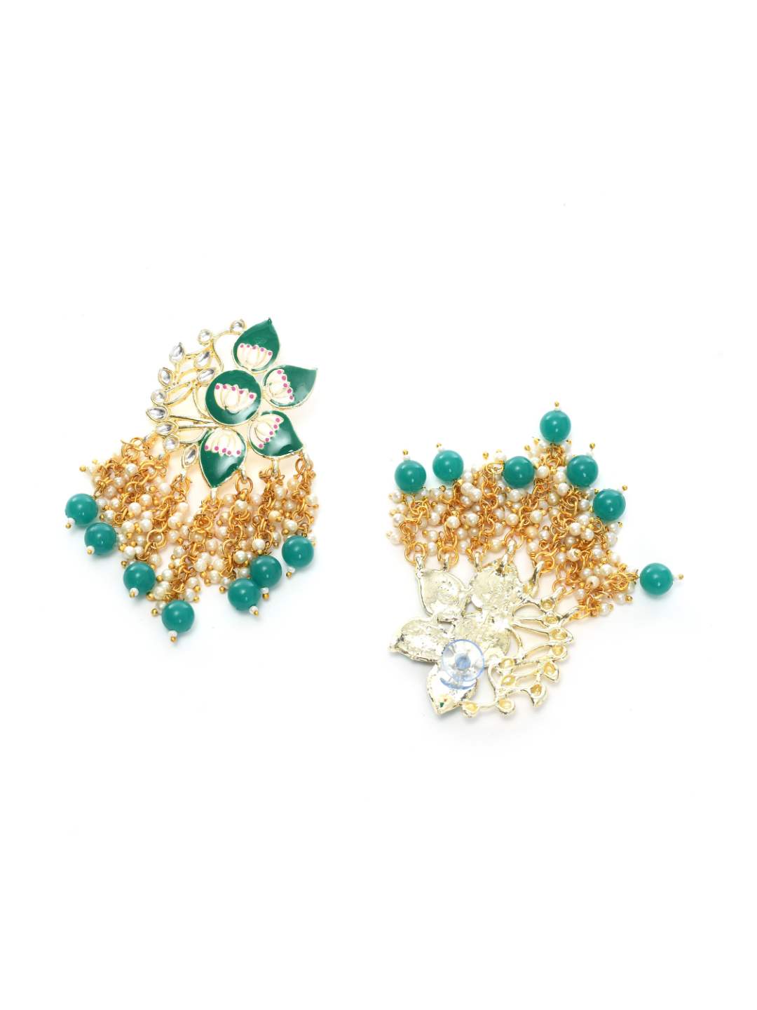 Johar Kamal Women Gold-Plated Kundan Studded, Meenakari Earrings In Floral Pa