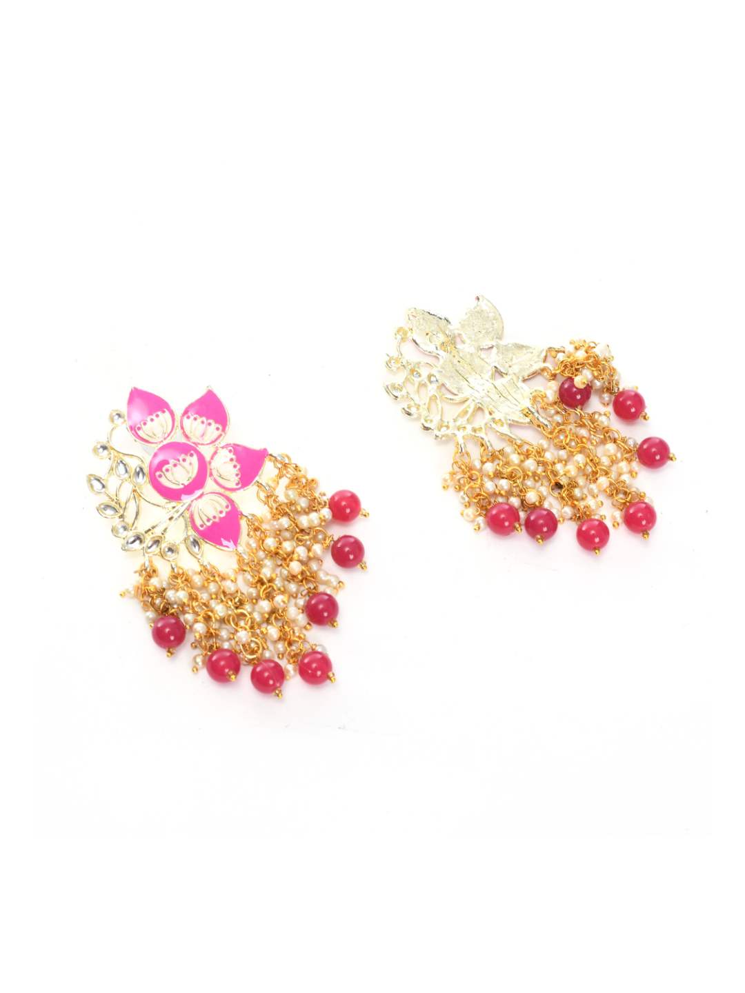 Johar Kamal Women Gold-Plated Kundan Studded, Meenakari Earrings In Floral Pa