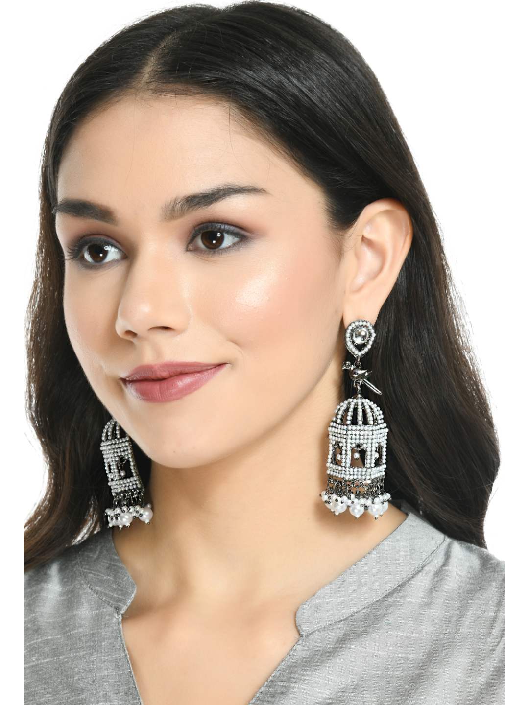 Johar Kamal Black colour Bird Nest Design Earrings with P