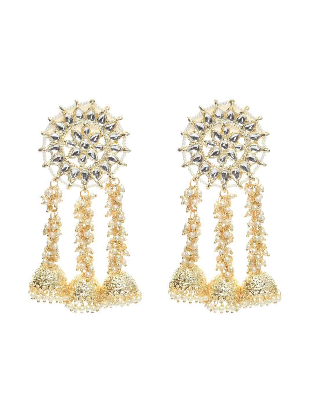 Johar Kamal Golden Plated Earrings with Kundan & P