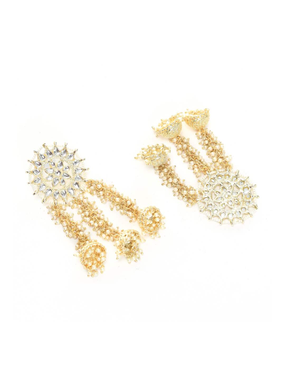 Johar Kamal Golden Plated Earrings with Kundan & P