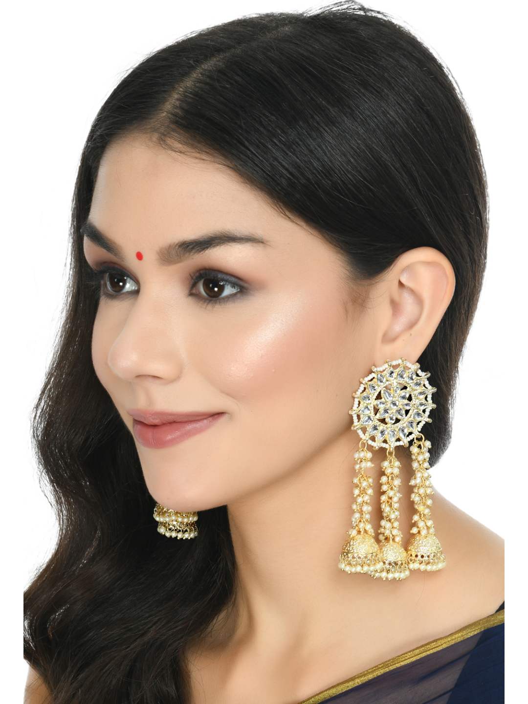 Johar Kamal Golden Plated Earrings with Kundan & P