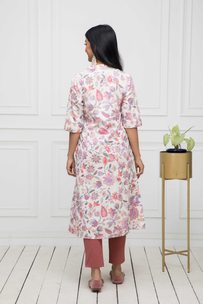 Women's Multi Floral Cotton A-Line Round Neck Kurtas