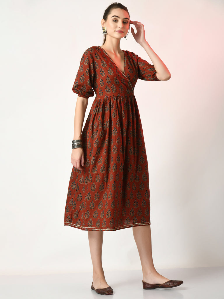 Women's Rust Empire Printed Dress