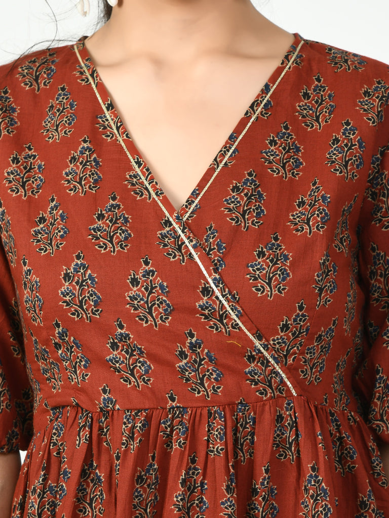 Women's Rust Empire Printed Dress