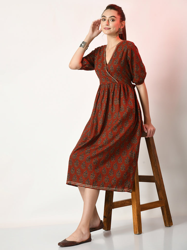 Women's Rust Empire Printed Dress