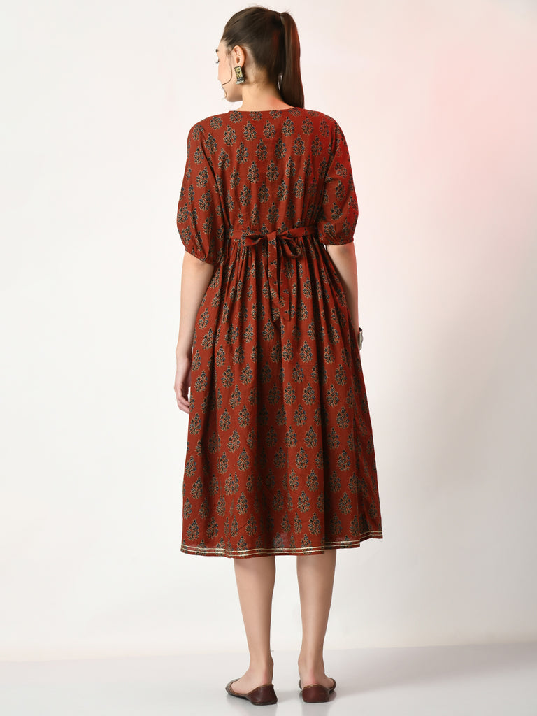 Women's Rust Empire Printed Dress