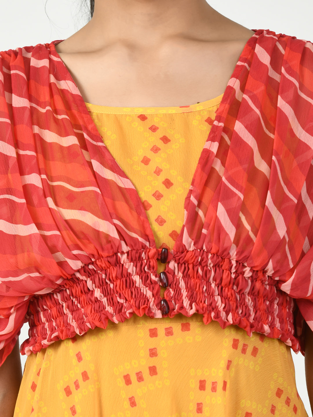 Women's Yellow Empire Printed Dress - Myshka