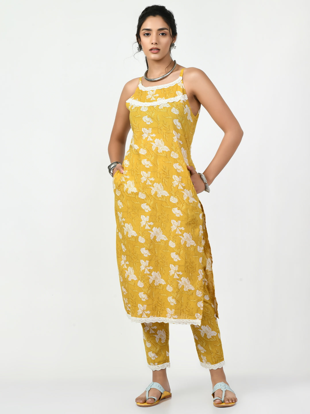 Women's Yellow Straight Printed Kurta - Myshka